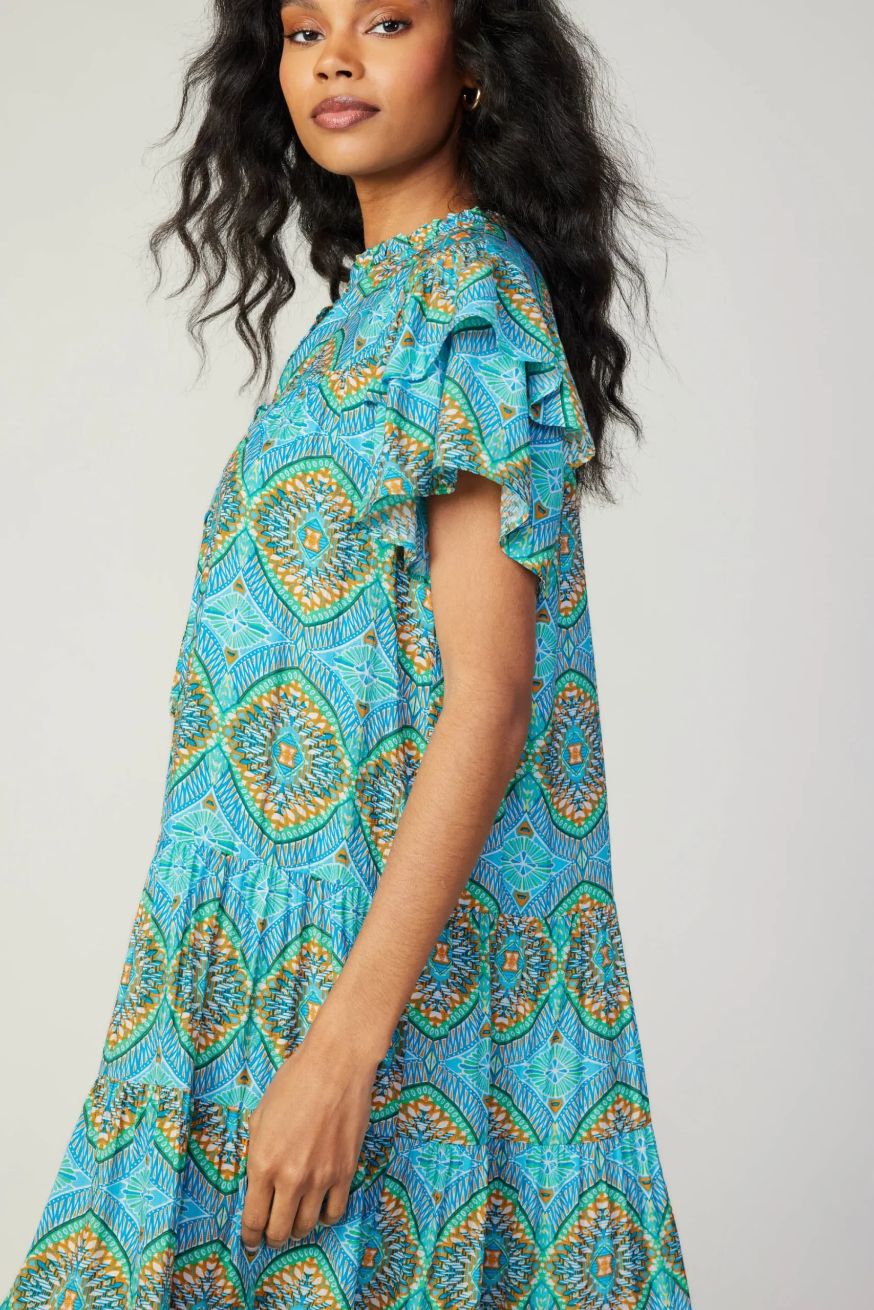 Current Air Mini Dresses-Flutter Sleeve Geo Print Dress BLUE