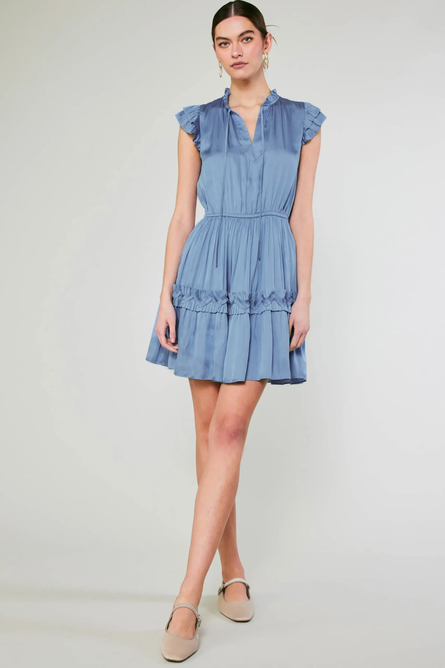 Current Air Mini Dresses-Flutter Sleeve Mini Dress DEEPPERIWINKLE