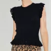 Current Air Knitwear | Sweaters-Flutter Sleeve Sweater Top BLACK