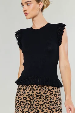 Current Air Knitwear | Sweaters-Flutter Sleeve Sweater Top BLACK