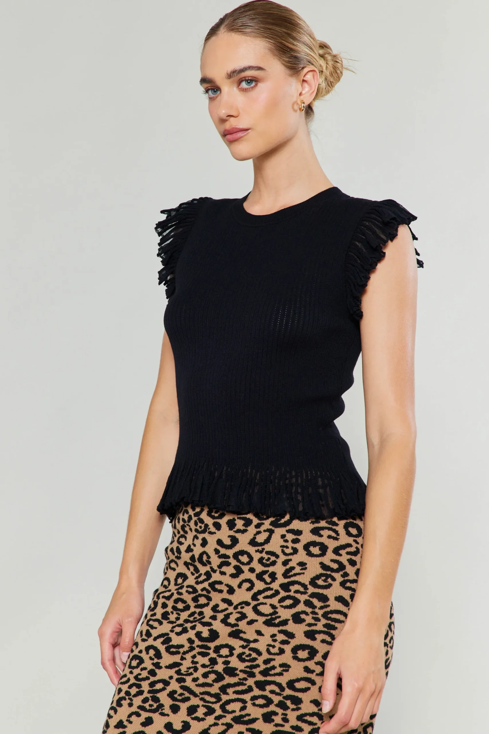 Current Air Knitwear | Sweaters-Flutter Sleeve Sweater Top BLACK