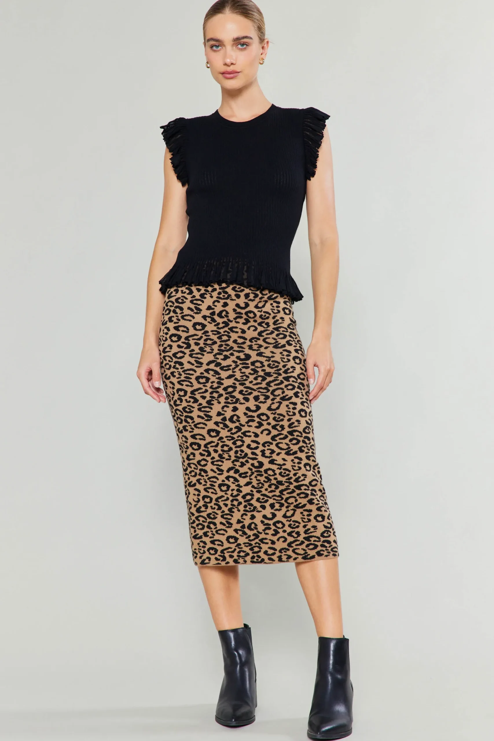 Current Air Knitwear | Sweaters-Flutter Sleeve Sweater Top BLACK