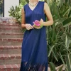 Current Air Midi Dresses-Fringe Skirt Midi Dress NAVY