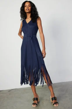 Current Air Midi Dresses-Fringe Skirt Midi Dress NAVY