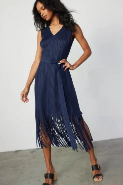 Current Air Midi Dresses-Fringe Skirt Midi Dress NAVY