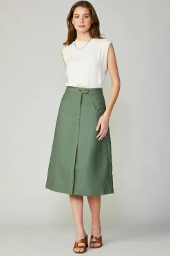 Current Air Skirts-Front Slit Midi Skirt SAGE