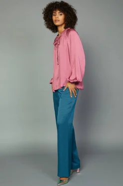 Current Air Long Sleeve Tops-Gathered Bow Tie Blouse MULBERRY
