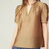 Current Air Short Sleeve Tops-Gathered Sleeve Blouse LATTE