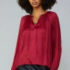 Current Air Long Sleeve Tops-Gathered Splitneck Blouse RUBY