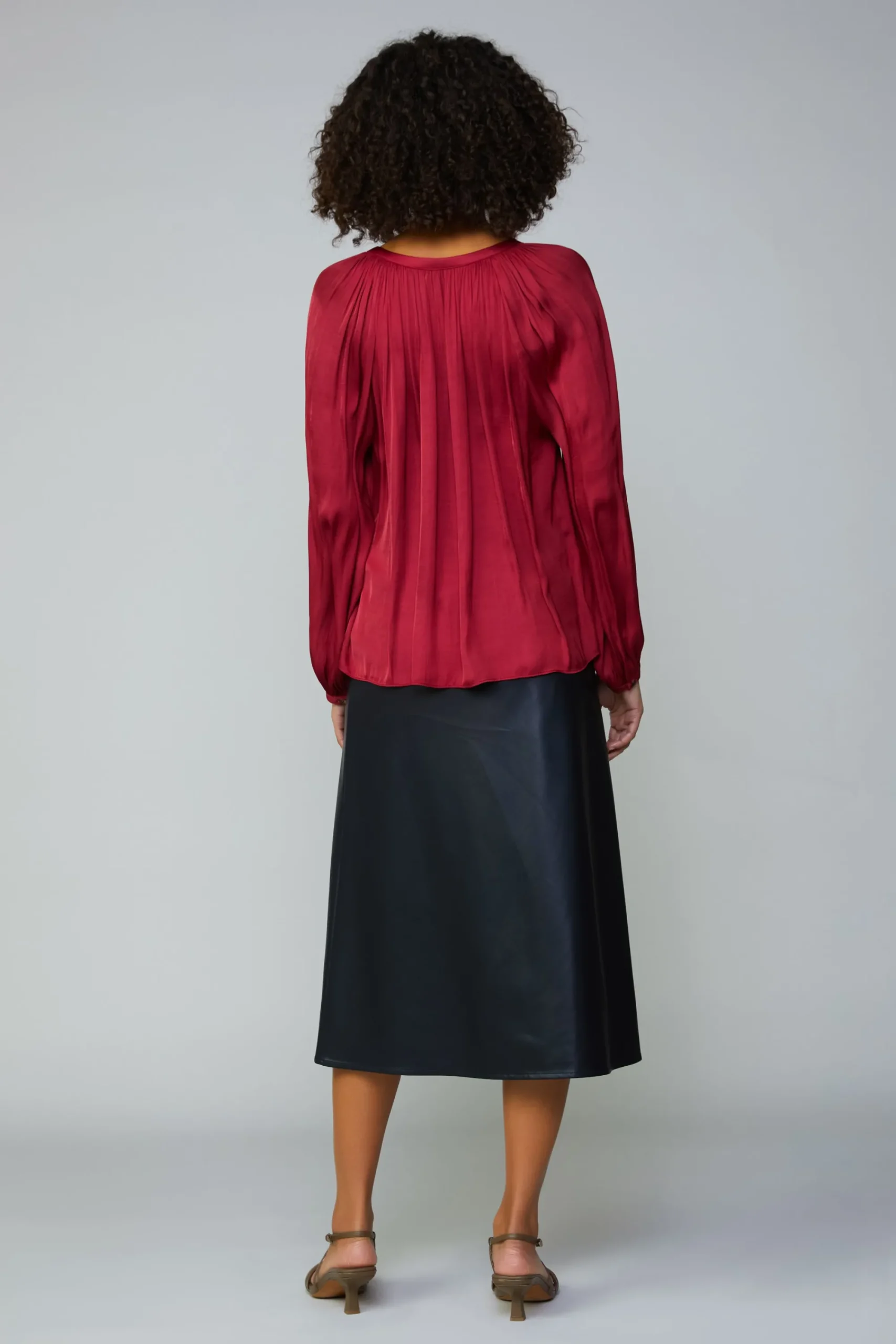 Current Air Long Sleeve Tops-Gathered Splitneck Blouse RUBY