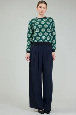 Current Air Knitwear | Long Sleeve Tops-Geo Floral Pullover Sweater GREENMLT