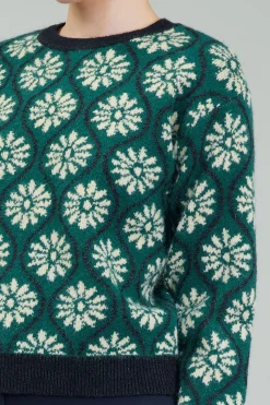 Current Air Knitwear | Long Sleeve Tops-Geo Floral Pullover Sweater GREENMLT