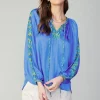 Current Air Long Sleeve Tops-Geometric Patterned Blouse BLUE