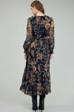 Current Air Maxi Dresses-Glimmer Botanical Maxi Dress NAVYMLT