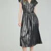 Current Air Midi Dresses-Glimmer Striped Midi Dress BLACKGOLD