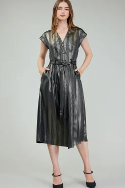 Current Air Midi Dresses-Glimmer Striped Midi Dress BLACKGOLD