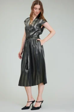 Current Air Midi Dresses-Glimmer Striped Midi Dress BLACKGOLD