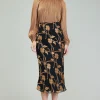 Current Air Skirts-Gold Floral Midi Skirt BLACKGOLD