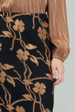 Current Air Skirts-Gold Floral Midi Skirt BLACKGOLD