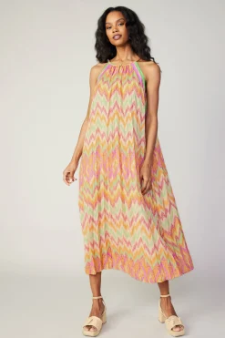 Current Air Midi Dresses-Gradient Chevron Midi Dress ORANGEMLT
