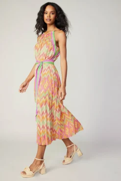 Current Air Midi Dresses-Gradient Chevron Midi Dress ORANGEMLT