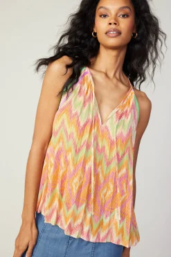Current Air Sleeveless Tops-Gradient Chevron Tank ORANGEMLT
