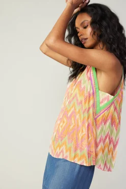 Current Air Sleeveless Tops-Gradient Chevron Tank ORANGEMLT