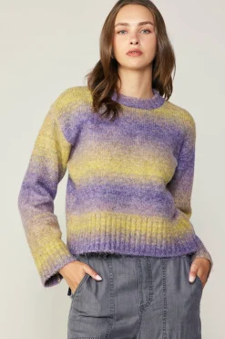Current Air Sweaters-Gradient Sweater Top PURPLE-YELLOW