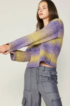 Current Air Sweaters-Gradient Sweater Top PURPLE-YELLOW