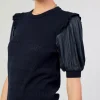 Current Air Knitwear | Short Sleeve Tops-Half Sleeve Contrast Top NAVY