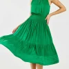 Current Air Midi Dresses-Halter Smocked Midi Dress DEEPSPRINGGREEN