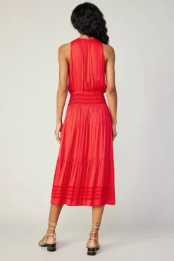 Current Air Midi Dresses-Halter Smocked Midi Dress RED
