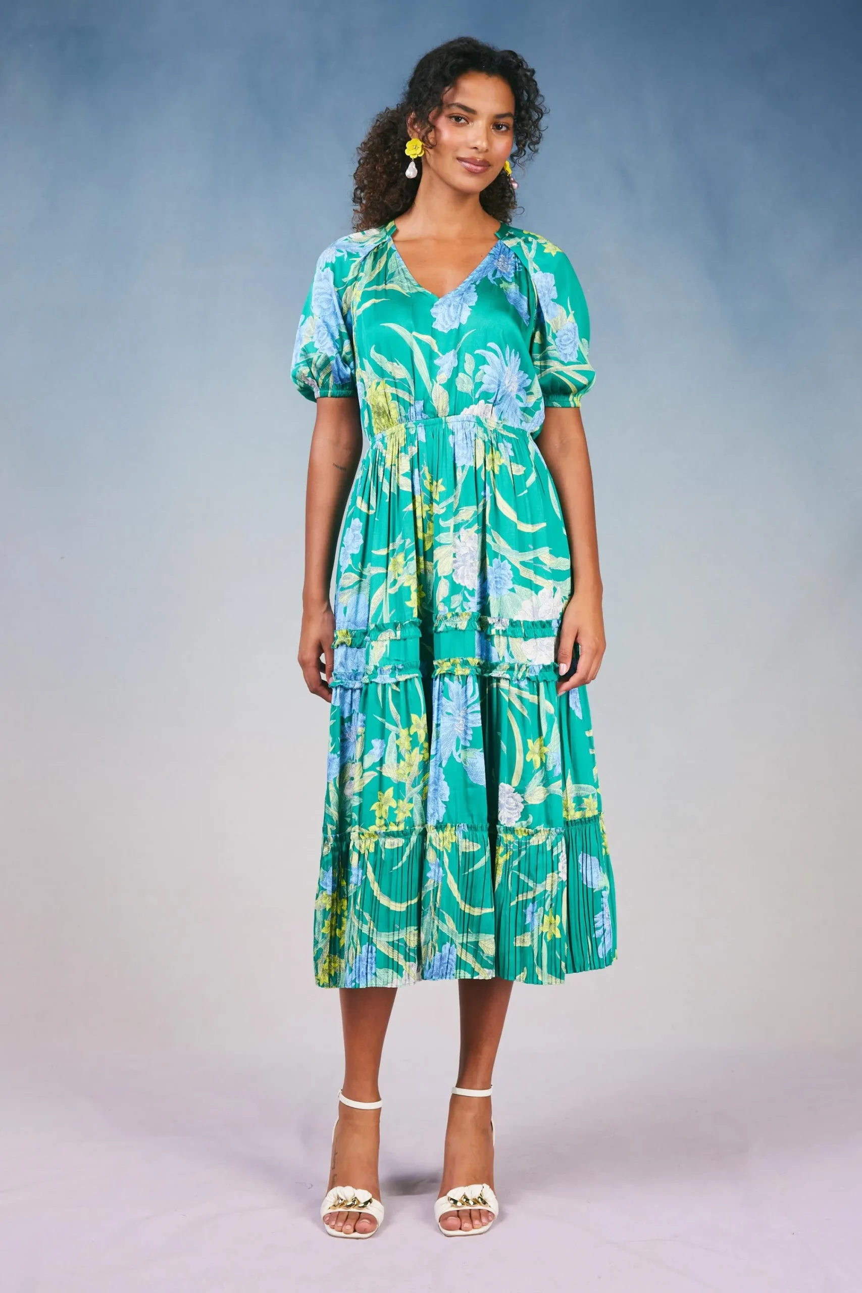 Current Air Midi Dresses-Hana Botanical Midi Dress GREENFLORAL