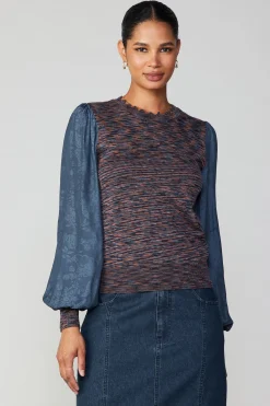 Current Air Long Sleeve Tops | Sweaters-Heather Contrast Sweater Top NAVY