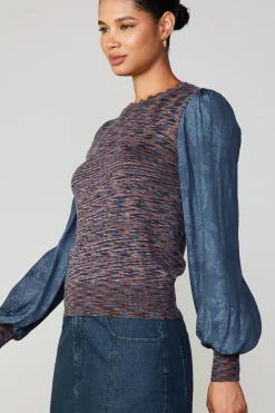 Current Air Long Sleeve Tops | Sweaters-Heather Contrast Sweater Top NAVY