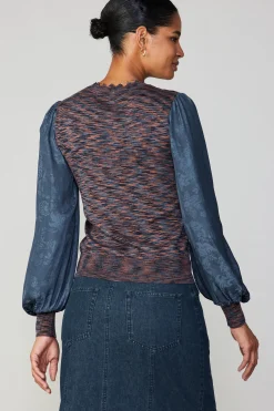 Current Air Long Sleeve Tops | Sweaters-Heather Contrast Sweater Top NAVY