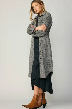 Current Air Coats & Jackets-Houndstooth Long Shacket Coat Grey