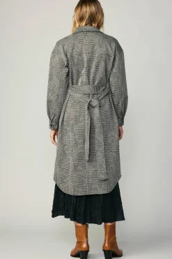 Current Air Coats & Jackets-Houndstooth Long Shacket Coat Grey