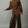 Current Air Coats & Jackets-Houndstooth Oversized Jacket TOFFEE