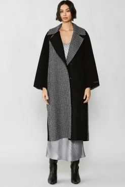 Current Air Coats & Jackets-Houndstooth Oversized Wool Coat BLACK-HOUNDSTOOTH