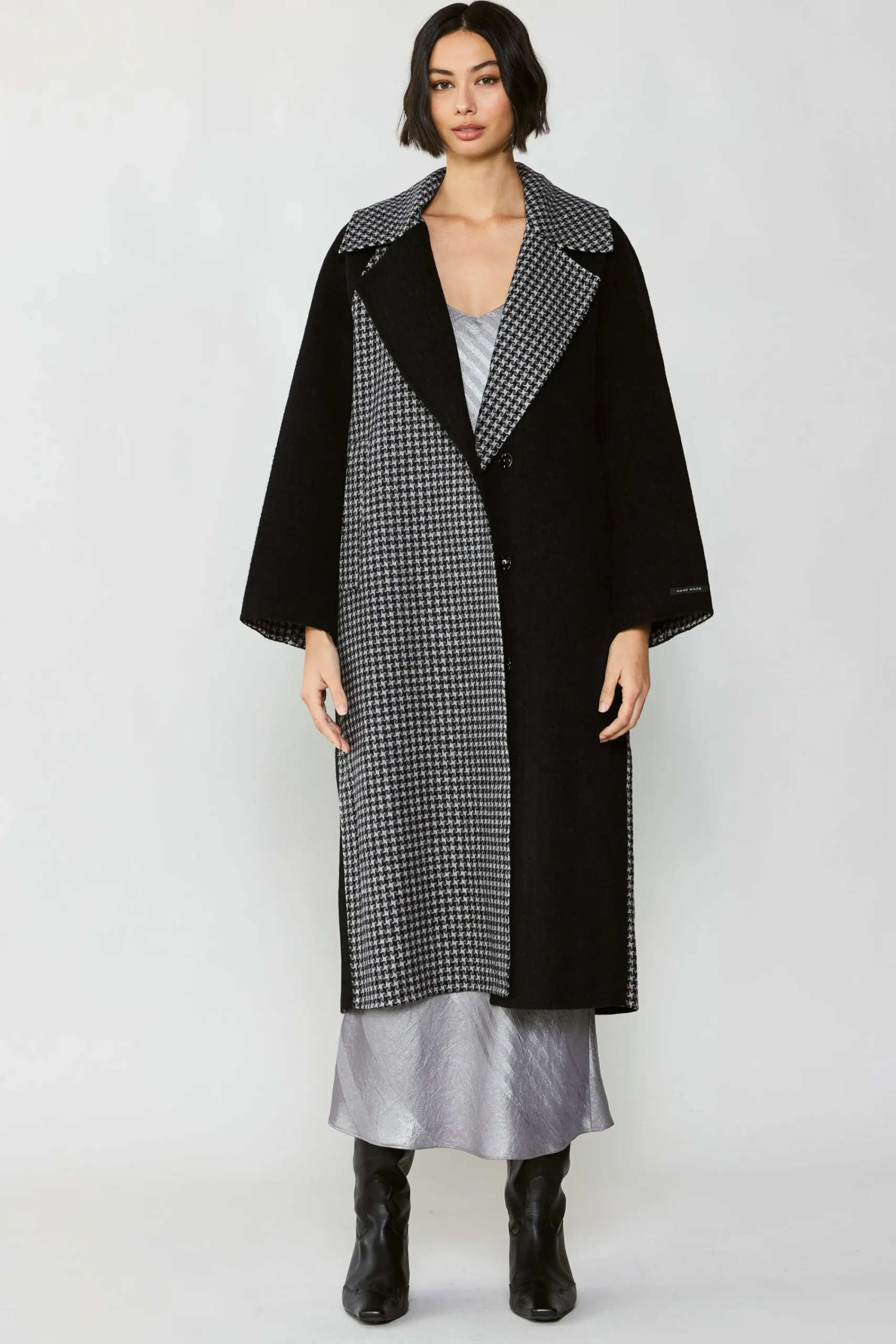 Current Air Coats & Jackets-Houndstooth Oversized Wool Coat BLACK-HOUNDSTOOTH