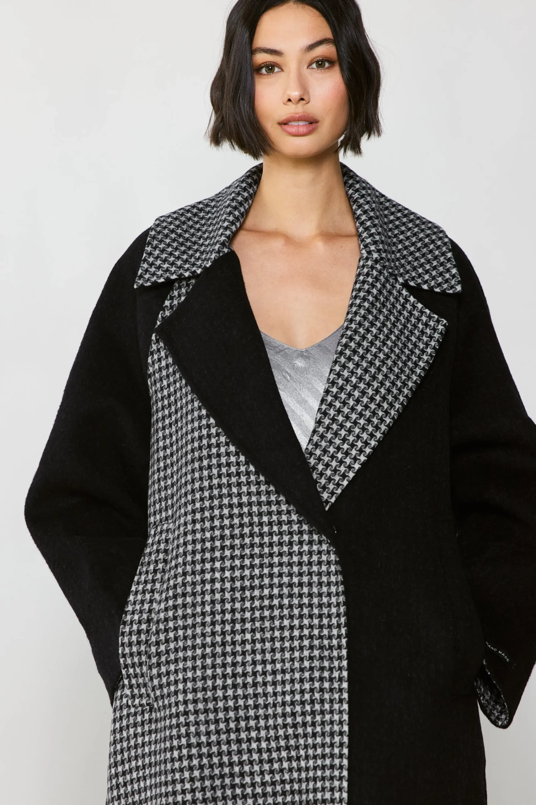 Current Air Coats & Jackets-Houndstooth Oversized Wool Coat BLACK-HOUNDSTOOTH