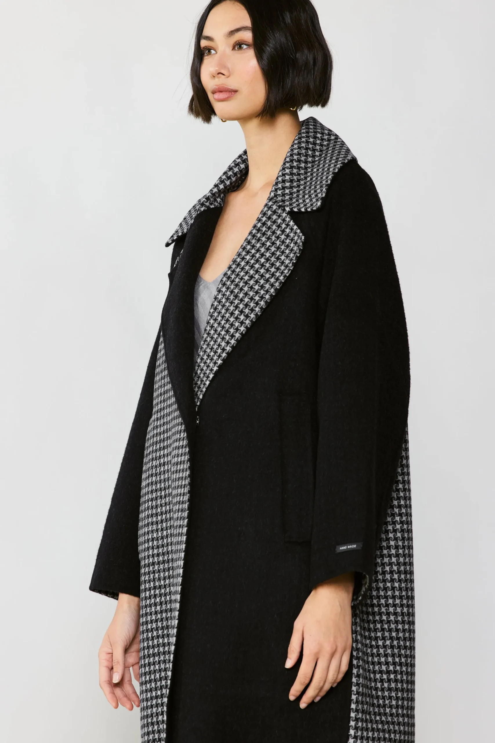 Current Air Coats & Jackets-Houndstooth Oversized Wool Coat BLACK-HOUNDSTOOTH