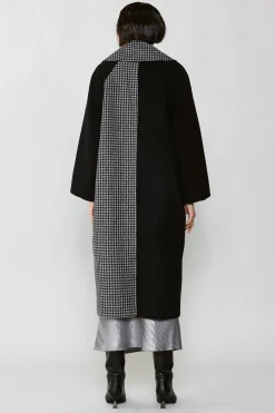 Current Air Coats & Jackets-Houndstooth Oversized Wool Coat BLACK-HOUNDSTOOTH