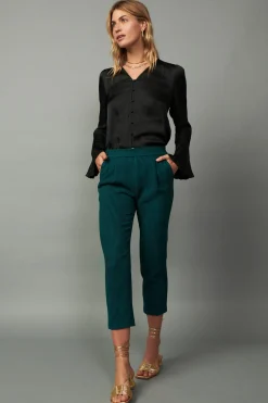 Current Air Pants-Houndstooth Patterned Straight Pants DARKTEAL