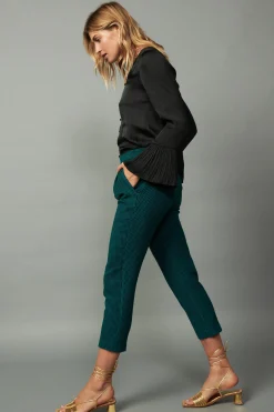 Current Air Pants-Houndstooth Patterned Straight Pants DARKTEAL
