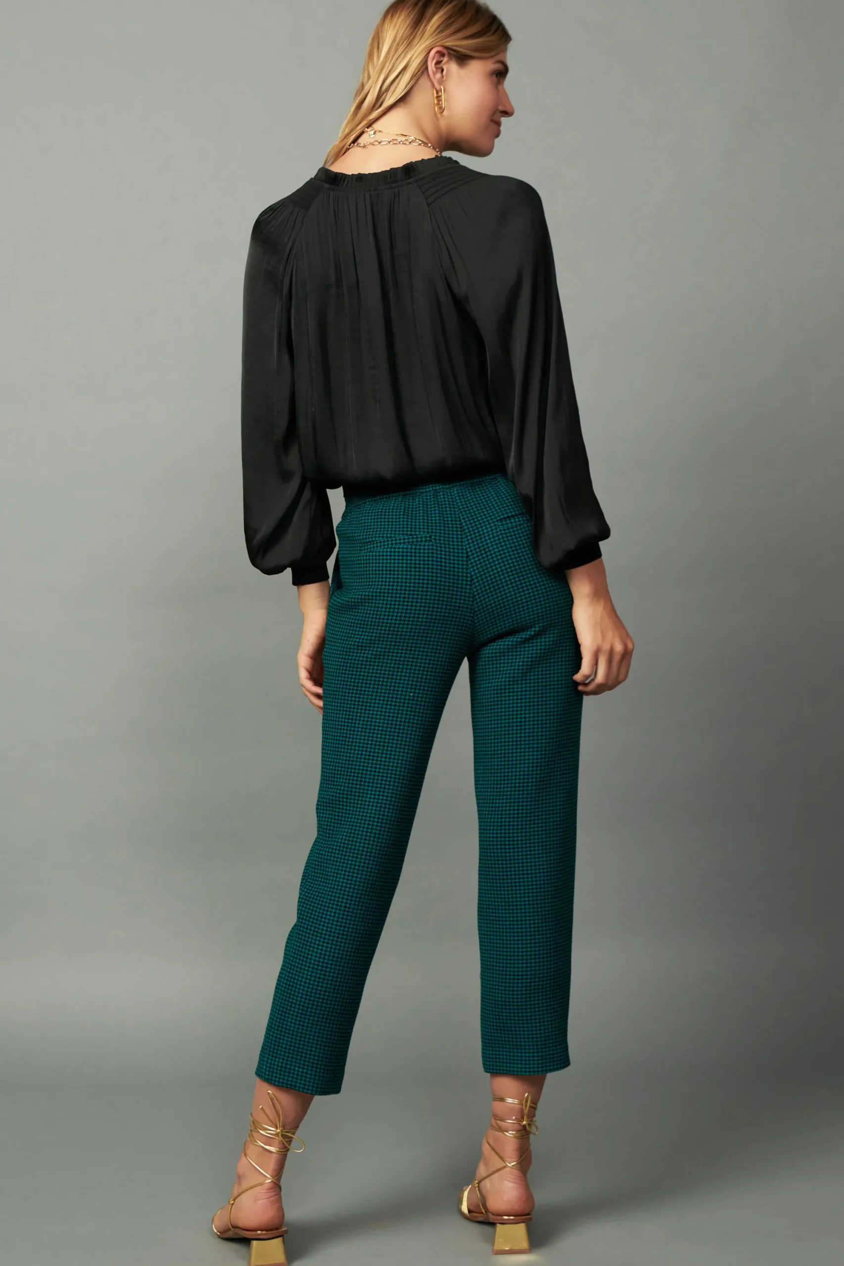 Current Air Pants-Houndstooth Patterned Straight Pants DARKTEAL