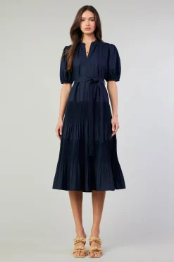 Current Air Midi Dresses-Ilana Pleated Midi Dress NAVY