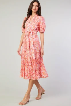 Current Air Midi Dresses-Ilana Pleated Midi Dress REDMLT