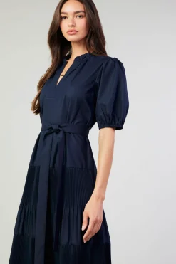 Current Air Midi Dresses-Ilana Pleated Midi Dress NAVY